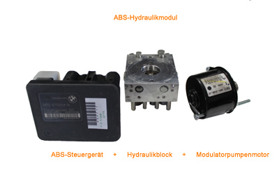 ABS-Hydraulikmodul bestehend aus ABS-Steuergerät, Hydraulikblock und Modulatorpumpenmotor